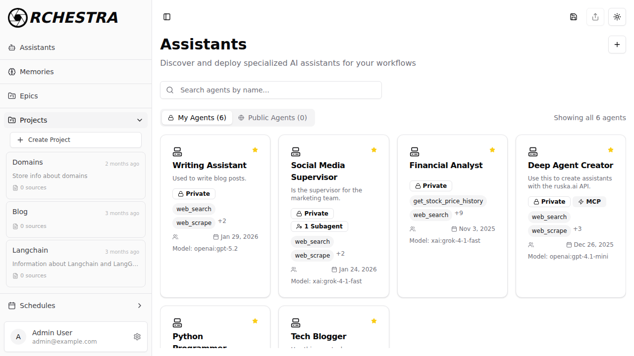 Projects listed in the sidebar