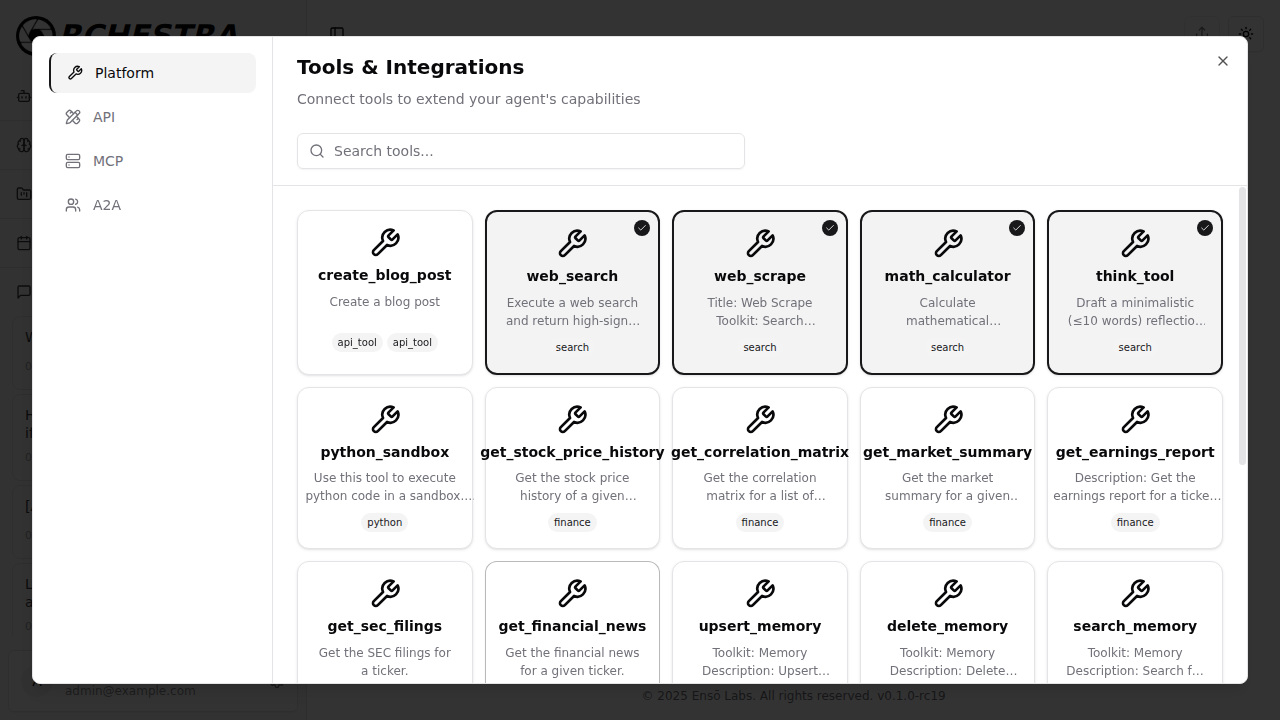 Tool Selection Modal