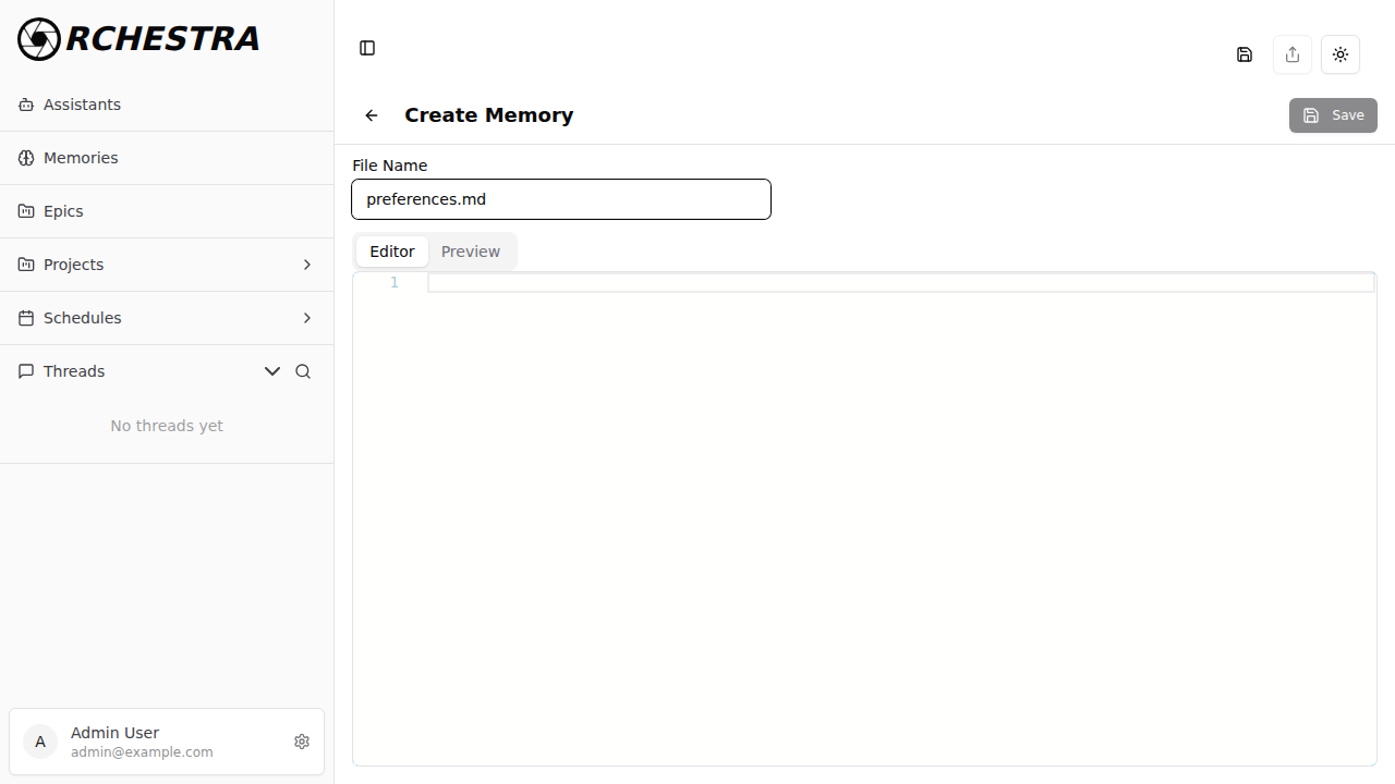 Create memory form with file name field and markdown editor