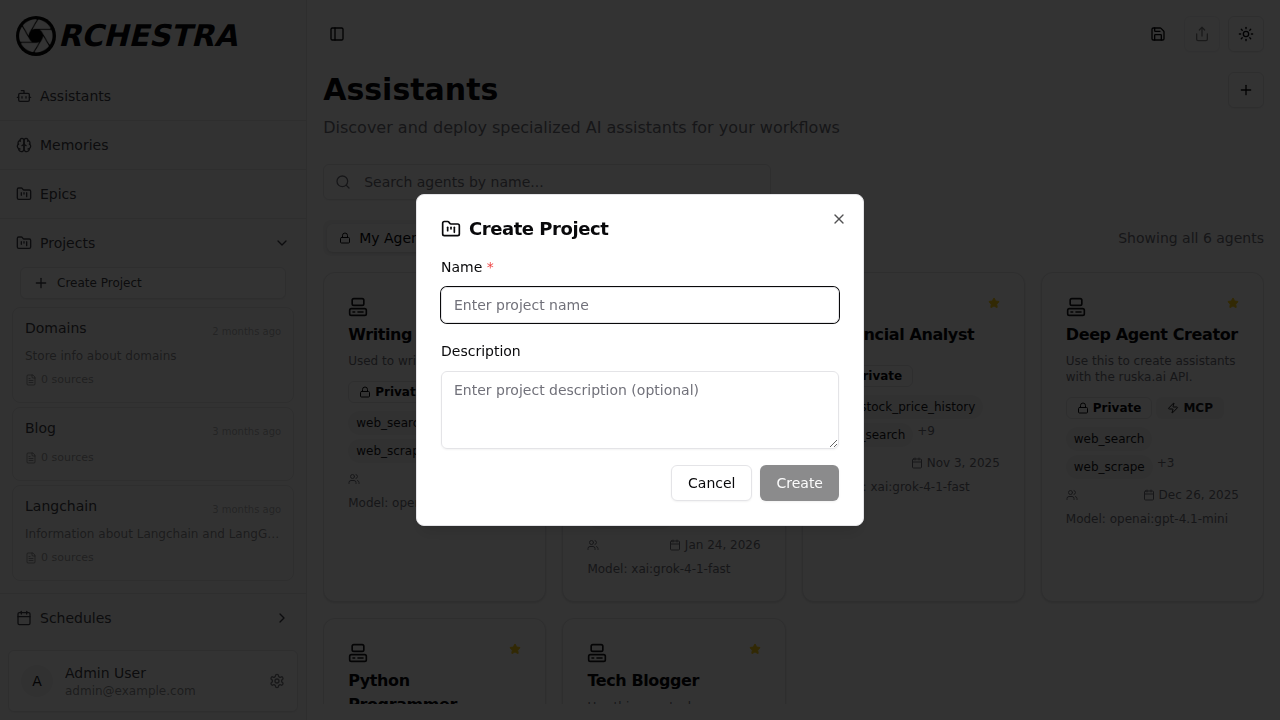 Create Project dialog