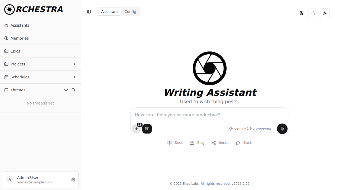 Active chat with an assistant showing the input area and model selection