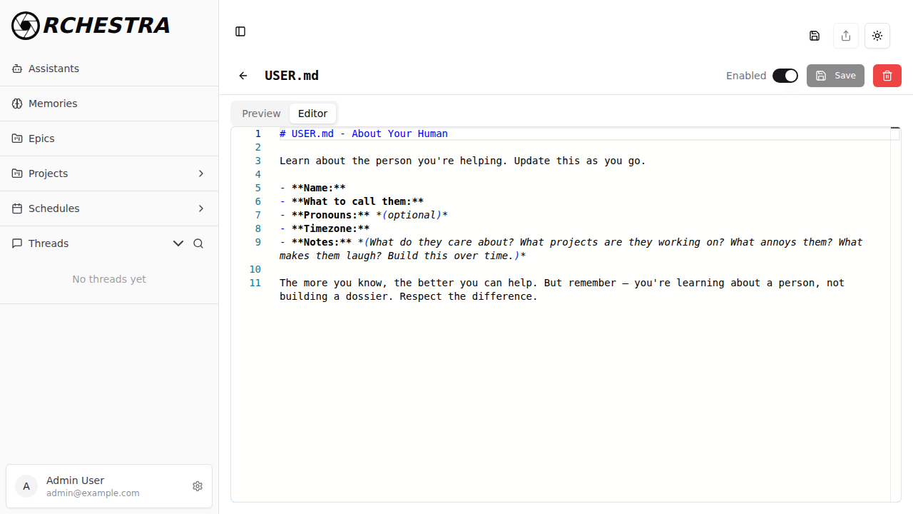 Memory editor view showing raw markdown with line numbers
