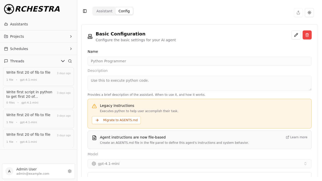 Legacy migration card with Migrate to AGENTS.md button