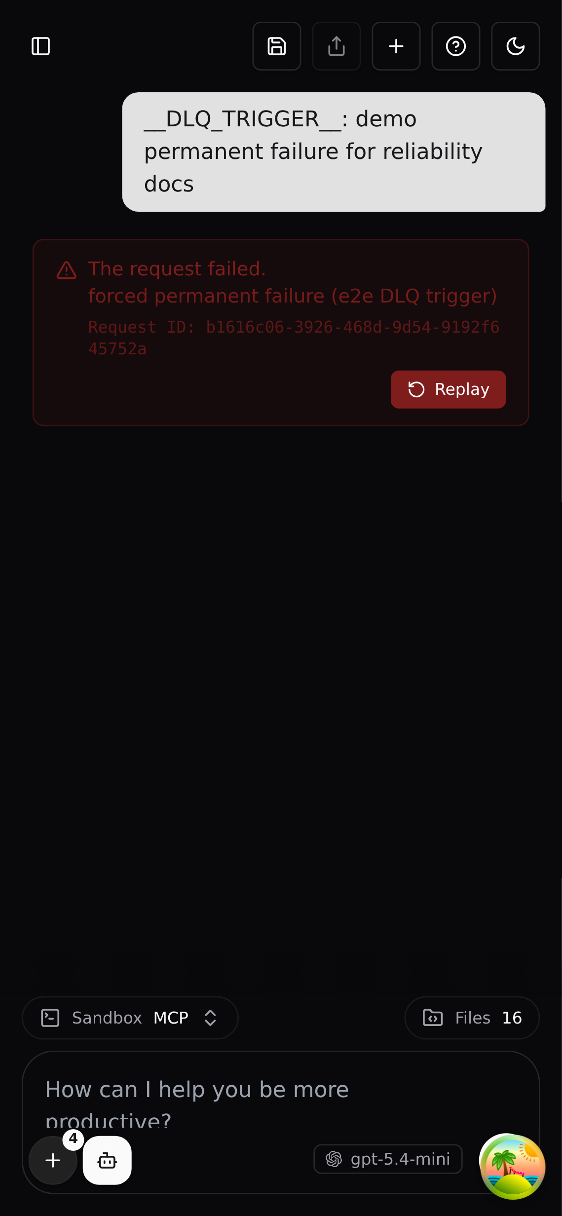 The same failure card on a mobile-width screen